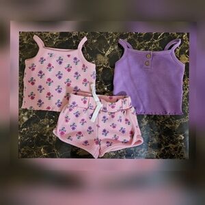 Carter's 3-piece set floral/purple tank top and matching shorts in pink ~3M